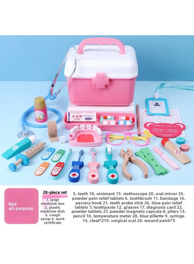 مجموعة ألعاب خشبية لمحاكاة الأطفال، مجموعة ألعاب الطبيب الصغيرة، صندوق دواء لحقن الأسنان، حامل للحقن - اللون: طبيب وردي من جميع النواحي - Image 1