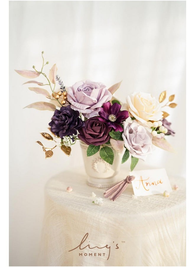Ling's moment - Ling's Moment Artificial Flowers Fake Roses Faux Peony Foam Gardenia Combo for DIY Wedding Bouquets Centerpieces Arrangements Bridal Shower Party Home Decorations, Purple, 23pcs - Image 1