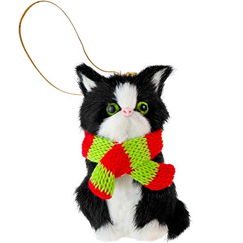 Ornativity Christmas Mini Cat Ornament  Furry Black Kitty Kitten with Scarf Xmas Holiday Tree Hanging Decoration 3