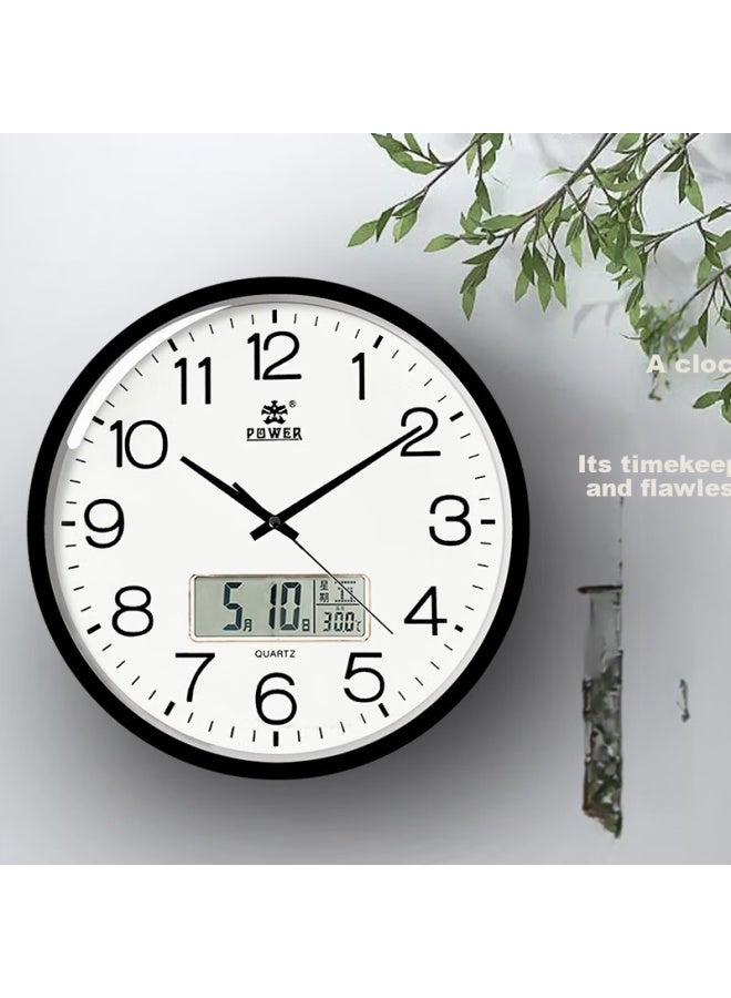 Power Ba Calendar Wall Clock, Living Room Simple Wall Clock, Quartz Clock, No Drilling Required, Home Use, 30cm Black Bw240518b1