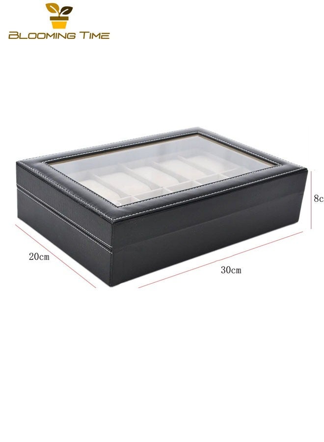 BLOOMING TIME 12-Digit Watch Box, High-End Watch Leather Box, Packaging Box, Leather Watch, Transparent Window Storage Display Box, wWatch Storage Box, PU Leather - Image 4