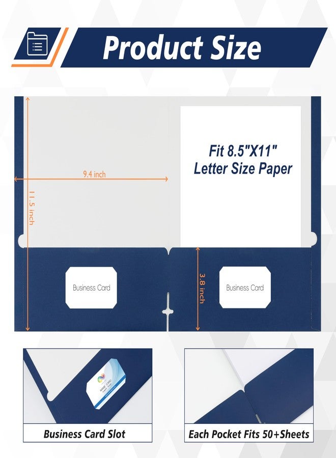 YNXPTBNC 50 Packs Two Pocket Folders,Two Pocket File Folders with Business Card Slot,Dark Blue,Letter Size,Paper Folders with Pockets for School Office Home Business - Image 2