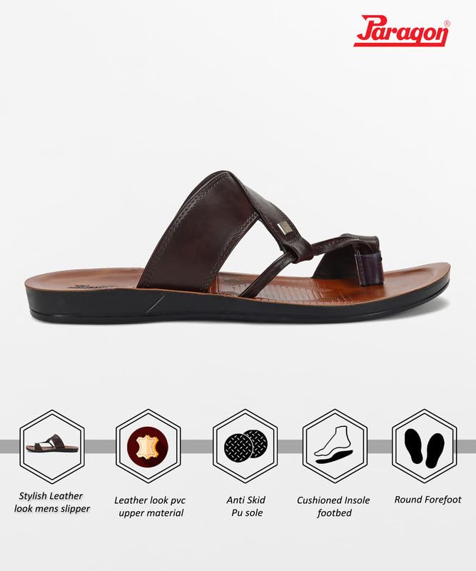 PARAGON PUK2221G Slippers for Men | Comfortable, Breathable & Durable Sandals with Cushioned Ankle Support for Good Fitting | Ideal for Outdoor Use Brown - Image 3