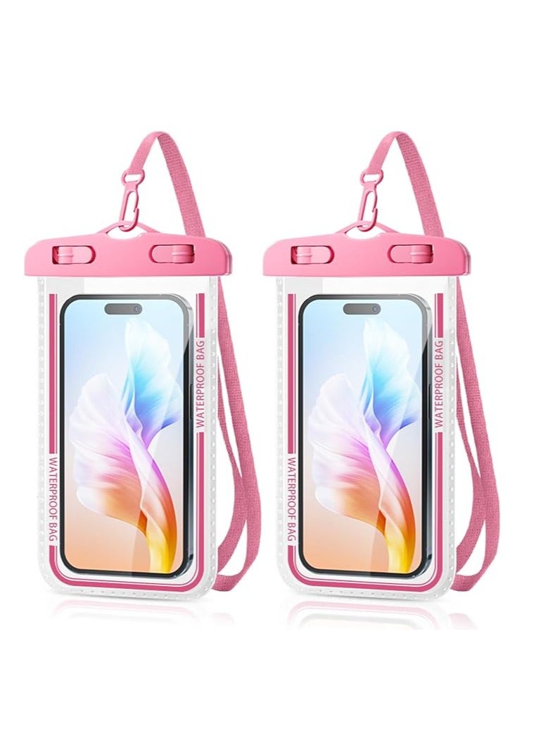 2-Pack Waterproof Phone Case 30M Underwater Waterproof Phone Pouch for Large Phones up to 7.2'',Waterproof Cell Phone Case Fit Compatible with iPhone 16/15/14/13 Series,Samsung Galaxy (Pink)D7-2