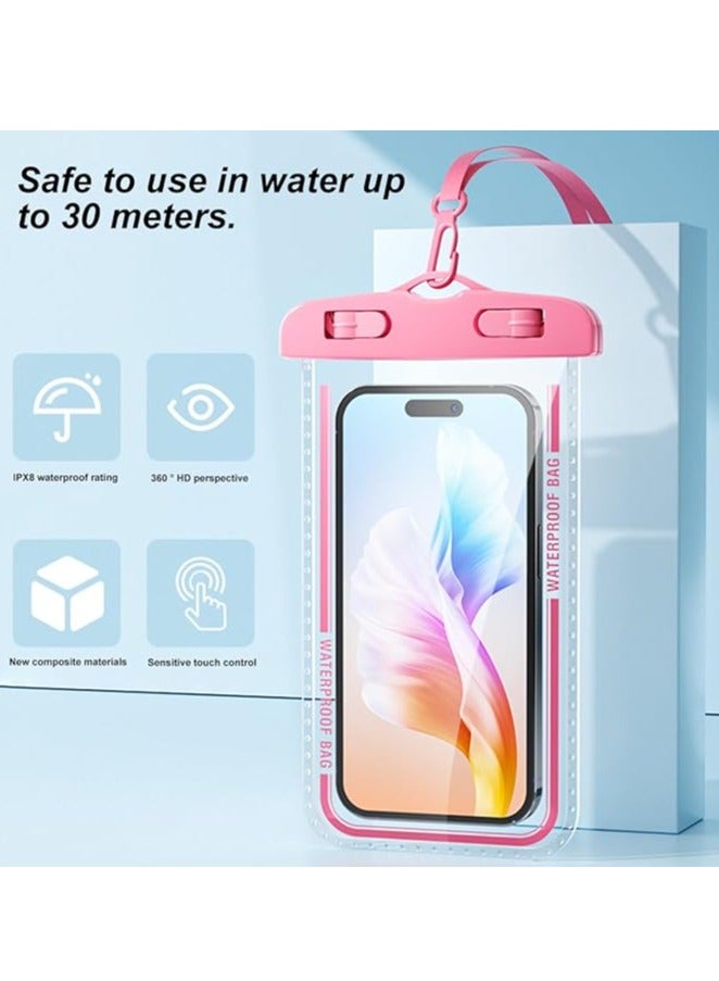 2-Pack Waterproof Phone Case 30M Underwater Waterproof Phone Pouch for Large Phones up to 7.2''，Waterproof Cell Phone Case Fit Compatible with iPhone 16/15/14/13 Series，Samsung Galaxy (Pink)D7-2 - Image 2