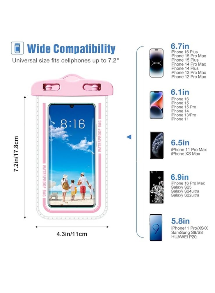 2-Pack Waterproof Phone Case 30M Underwater Waterproof Phone Pouch for Large Phones up to 7.2''，Waterproof Cell Phone Case Fit Compatible with iPhone 16/15/14/13 Series，Samsung Galaxy (Pink)D7-2 - Image 3