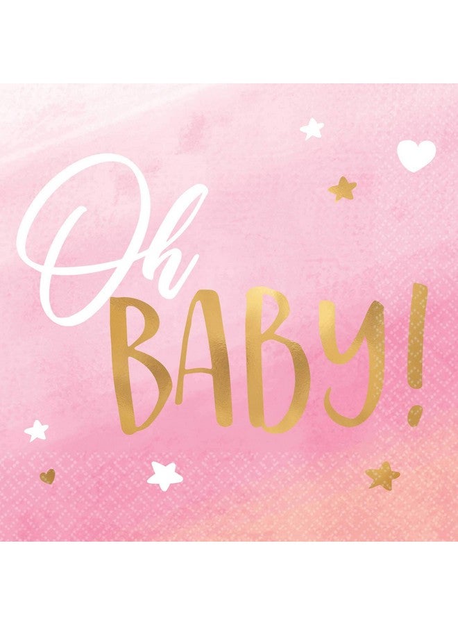 Amscan Oh Baby Girl Beverage Napkins I Hot Stamped I 16 Pcs. Pink - Image 1