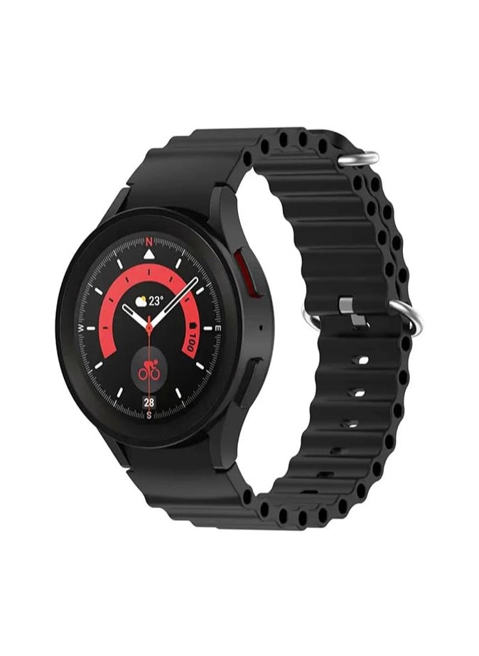 Generic - 20mm Ocean Band for Samsung Galaxy Watch 5/4 45mm 40mm Galaxy Watch 5 Pro Band 45mm/Galaxy 4 Classic 44mm 42mm/Galaxy Watch 3/Active 2,Silicone Sport Strap Wristband Women Men (Black) - Image 1