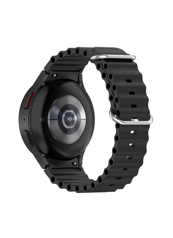 Generic - 20mm Ocean Band for Samsung Galaxy Watch 5/4 45mm 40mm Galaxy Watch 5 Pro Band 45mm/Galaxy 4 Classic 44mm 42mm/Galaxy Watch 3/Active 2,Silicone Sport Strap Wristband Women Men (Black) - Image 1