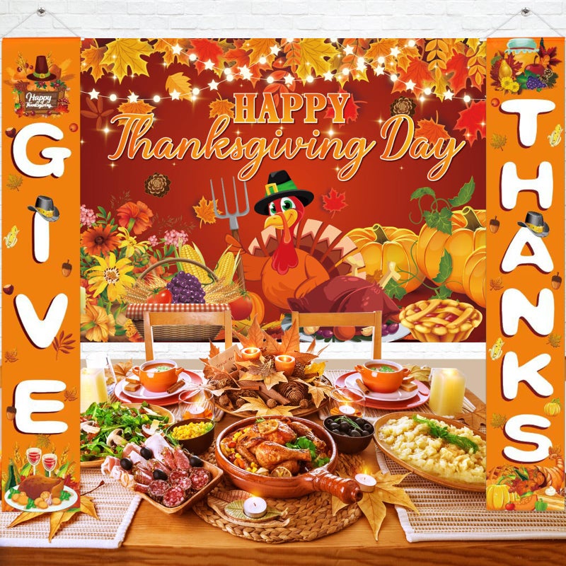 LifeisLuck Thanksgiving Banners with 3 Pcs 71x43 Inch Happy Thanksgiving Backdrop Give Thanks Porch Signs Hanging Ribbon for DoorWallYard Decorations Fall Party Supplies Photography Background - Image 2