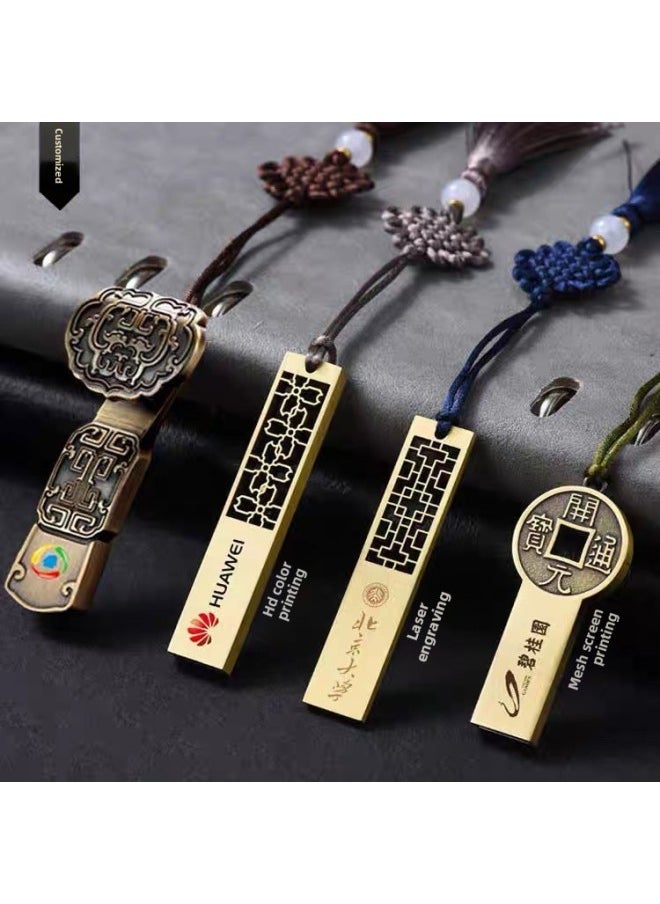 Generic Chinese Style Ruyi Window Flower Card U Disk Personalized Logo Engraving Metal Retro Wedding USB Gift Box-Capacity:128gb-four Leaf Clover-official Standard  - Image 4