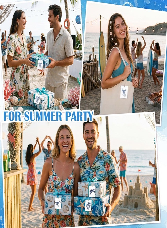 Tenceur 50 Set Watercolor Ocean Gift Tags with String 2 x 3 Inch Summer Under The Sea Animal Blank Gift Card Thick Textured Paper Labels Name Tags for Beach Party Birthday DIY Gifts, 5 Marine Designs - Image 4