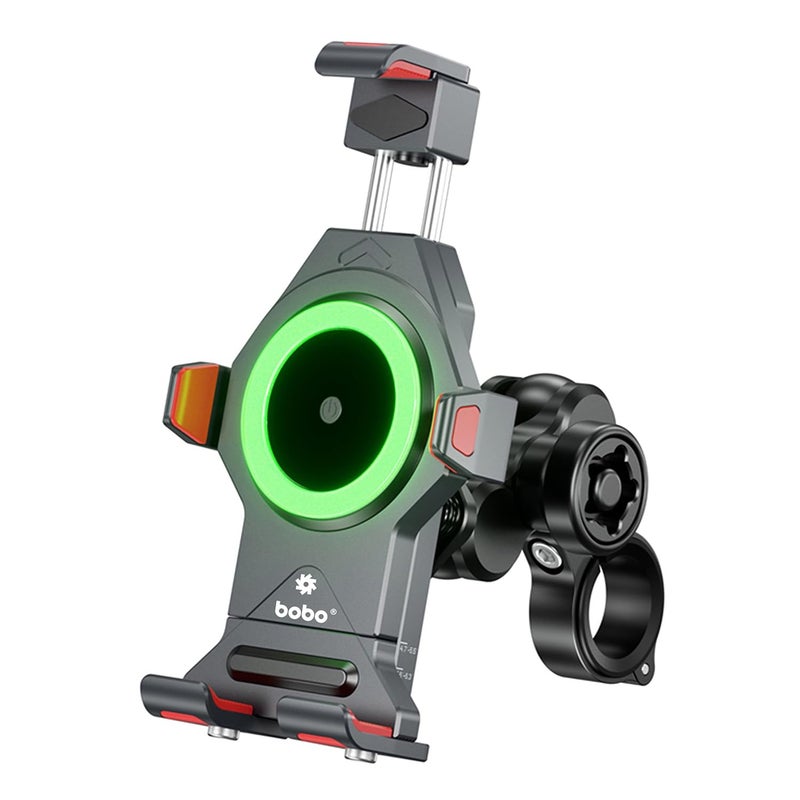 BM16 Anti-Vibration Anti-Theft Metallic Waterproof Bike/Motorcycle/Scooter Mobile Phone Holder Mount with Fast 15W Wireless Charger, Ideal for Maps and GPS Navigation (Black)