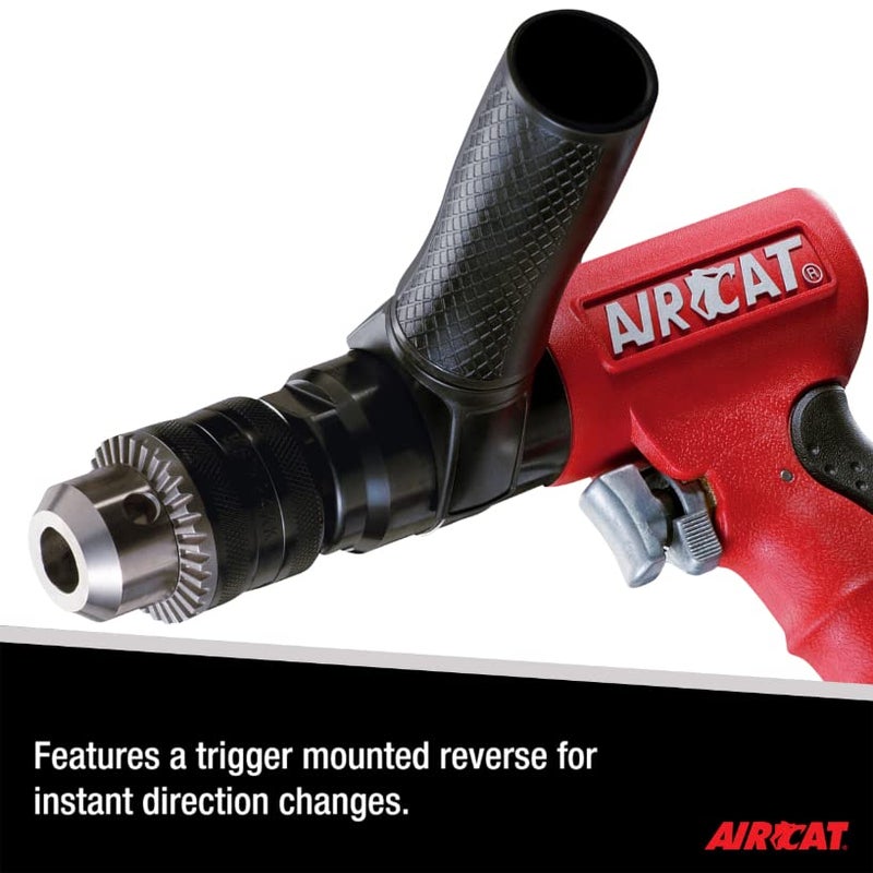 AIRCAT Pneumatic Tools 4450: 1/2-Inch Reversible Composite Drill Air Tool, Side Handle, 400 RPM, .60 HP Motor - Image 3
