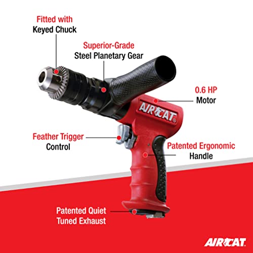 AIRCAT Pneumatic Tools 4450: 1/2-Inch Reversible Composite Drill Air Tool, Side Handle, 400 RPM, .60 HP Motor - Image 2