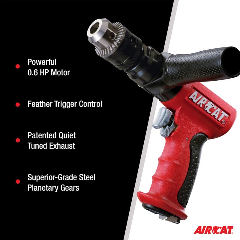 AIRCAT Pneumatic Tools 4450: 1/2-Inch Reversible Composite Drill Air Tool, Side Handle, 400 RPM, .60 HP Motor - Image 5