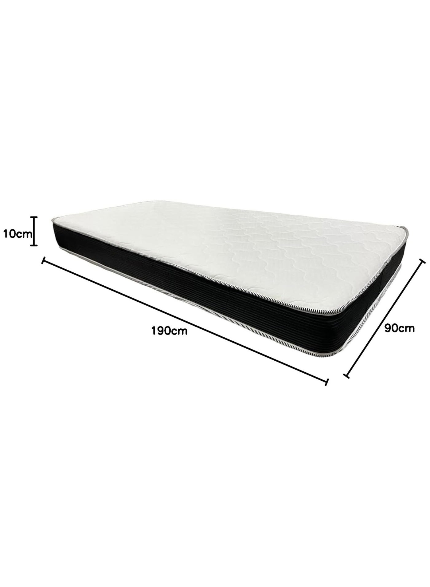 COMFY PREMIUM QUALITY WHITE MEDICATED SATIN FLAT MATTRESS WITH BLACK BORDER 190 X 90 X 10CM