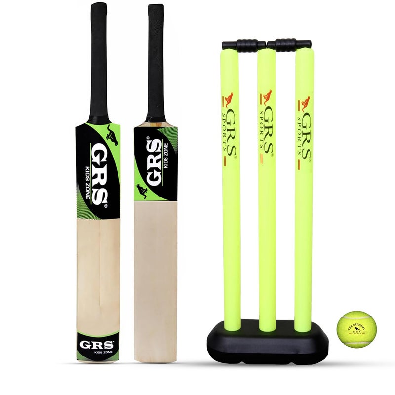 Grès Popular Willow Cricket Bat with Wicket Set & 1 Tennis Ball for Kids (Size 3, Age 6-10 Year Old Kids), Wood - Image 1