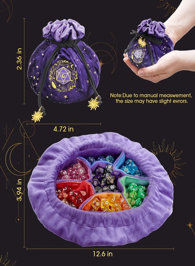 ANZOME 7 Pockets Large Dice Bag with Reinforced Base - Fits 25+ Sets (200+ Dice) - Individually Stitched Sorting Pouch for D&D, MTG, RPG - Soft Velvet Storage for Heavy Metal & Polyhedral Dice - Image 3