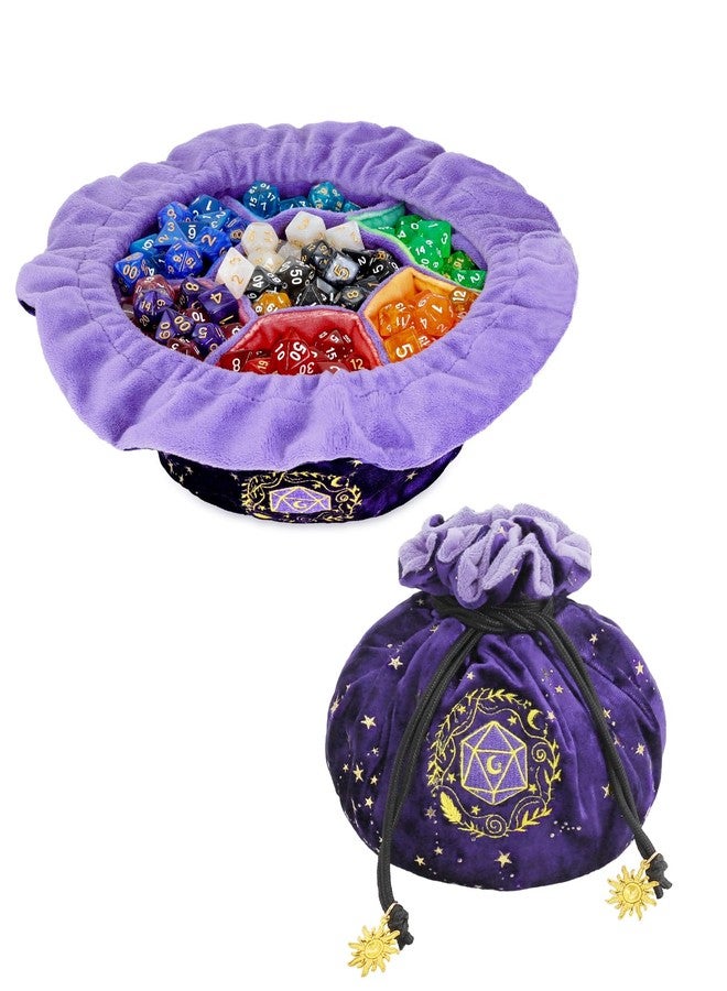ANZOME 7 Pockets Large Dice Bag with Reinforced Base - Fits 25+ Sets (200+ Dice) - Individually Stitched Sorting Pouch for D&D, MTG, RPG - Soft Velvet Storage for Heavy Metal & Polyhedral Dice - Image 2