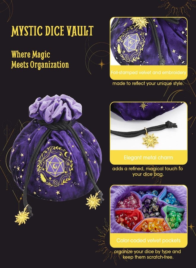 ANZOME 7 Pockets Large Dice Bag with Reinforced Base - Fits 25+ Sets (200+ Dice) - Individually Stitched Sorting Pouch for D&D, MTG, RPG - Soft Velvet Storage for Heavy Metal & Polyhedral Dice - Image 4