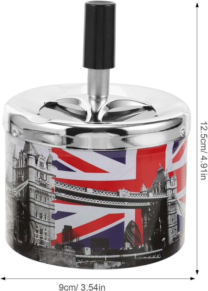 Rotating Lid Stainless Steel Ashtray with Automatic Extinguishing Function, Decorative Tabletop Cigarette Ashtray for Home and Office, Uk Souvenir from London - Image 5