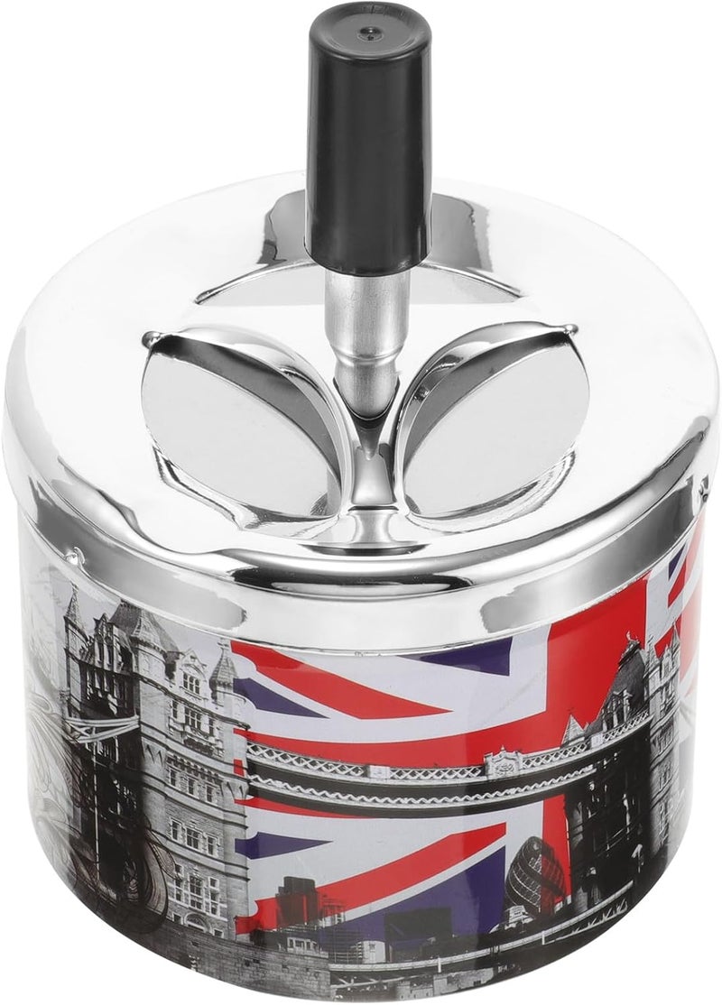 Rotating Lid Stainless Steel Ashtray with Automatic Extinguishing Function, Decorative Tabletop Cigarette Ashtray for Home and Office, Uk Souvenir from London - Image 1