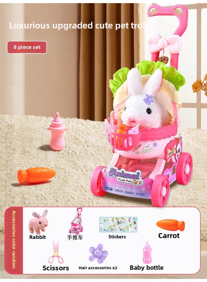 Children's Electric Simulation Small White Rabbit Will Call Girls Pet Doll Backpack Dog Gift Puzzle Plush Toy-Color:Small Powder Rabbit-cart Adorable Rabbit [house DIY Suit]]-Specifications:[Rechargeable Battery Set] Long-lasting Cycle Convenient  - Image 1
