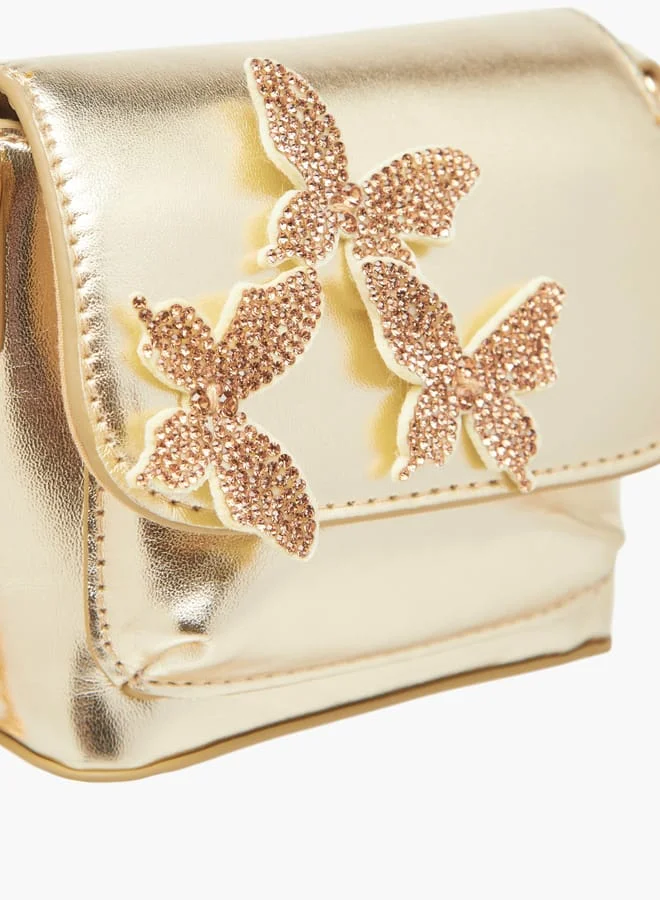 Flora Bella By Shoexpress Girls Butterfly Embellished Crossbody Bag With Chain Strap And Button Closure