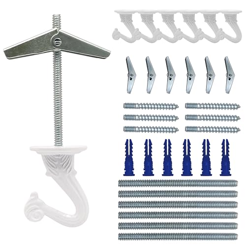 NACETURE Ceiling Hooks for Hanging Plants 6 Pcs White Plant Hooks for Hanging Baskets Outdoor or Indoor Swag Hook for Ceiling with Toggle Hooks for Hanging Lights Flower Install Screw in Hooks - Image 1