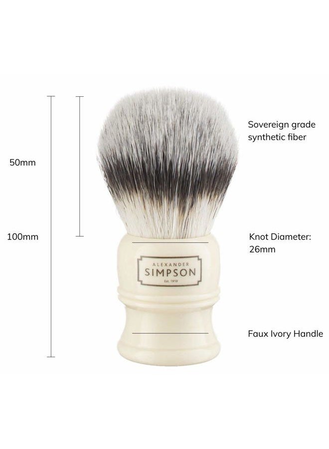 Simpson Shaving Brushes Alexander Simpsons Trafalgar 3 Shaving Brush - T3 Synthetic High Density Fibre Faux Handle Ivory - Simpson Shaving Brushes - Wet Shave Deluxe Thick & Luxurious Lather Dense Extra Soft Bristles - Image 2