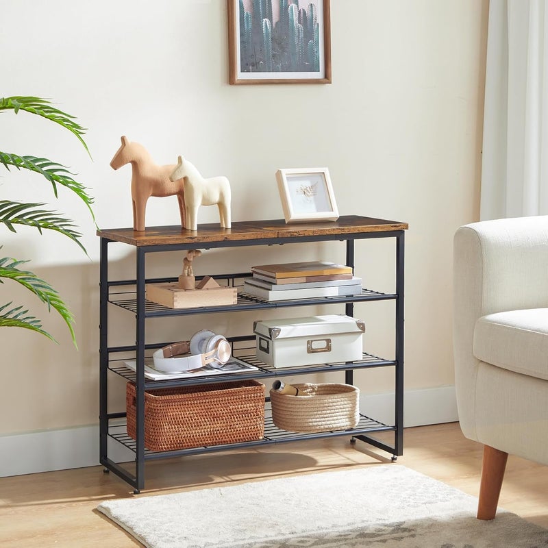 HOOBRO Shoe Rack, 4 Tier Shoe Organizer, Adjustable Shoe Shelves, Flat or Slanted, Holds 9-12 Pairs, Stable and Durable for Entryway, Closet, Rustic Brown and Black EBF09XJ01 - Image 2