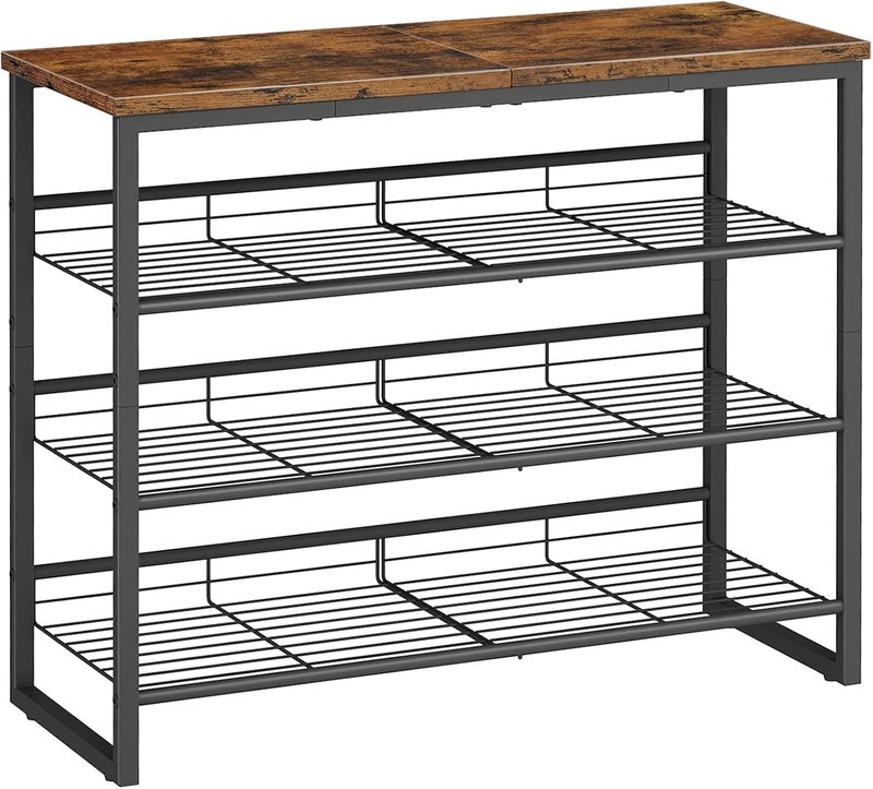 HOOBRO Shoe Rack, 4 Tier Shoe Organizer, Adjustable Shoe Shelves, Flat or Slanted, Holds 9-12 Pairs, Stable and Durable for Entryway, Closet, Rustic Brown and Black EBF09XJ01 - Image 1