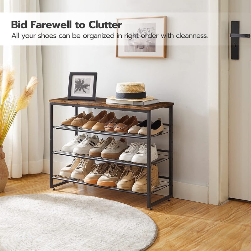 HOOBRO Shoe Rack, 4 Tier Shoe Organizer, Adjustable Shoe Shelves, Flat or Slanted, Holds 9-12 Pairs, Stable and Durable for Entryway, Closet, Rustic Brown and Black EBF09XJ01 - Image 4