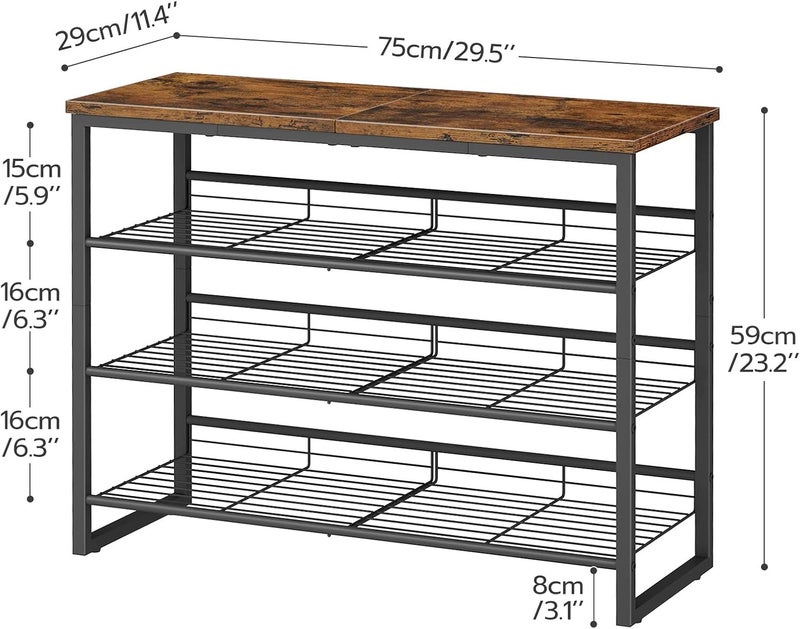 HOOBRO Shoe Rack, 4 Tier Shoe Organizer, Adjustable Shoe Shelves, Flat or Slanted, Holds 9-12 Pairs, Stable and Durable for Entryway, Closet, Rustic Brown and Black EBF09XJ01 - Image 3