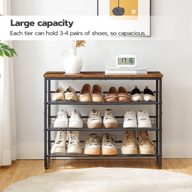 HOOBRO Shoe Rack, 4 Tier Shoe Organizer, Adjustable Shoe Shelves, Flat or Slanted, Holds 9-12 Pairs, Stable and Durable for Entryway, Closet, Rustic Brown and Black EBF09XJ01 - Image 5