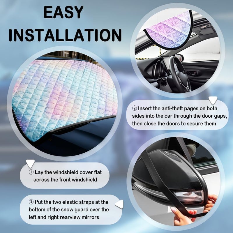 Car Windshield Snow Cover for 2003-2020 Toyota 4 Runner, Auto Front Window Ice Frost Guard Sun Shade Winter Protector with Mirror Straps - Image 4