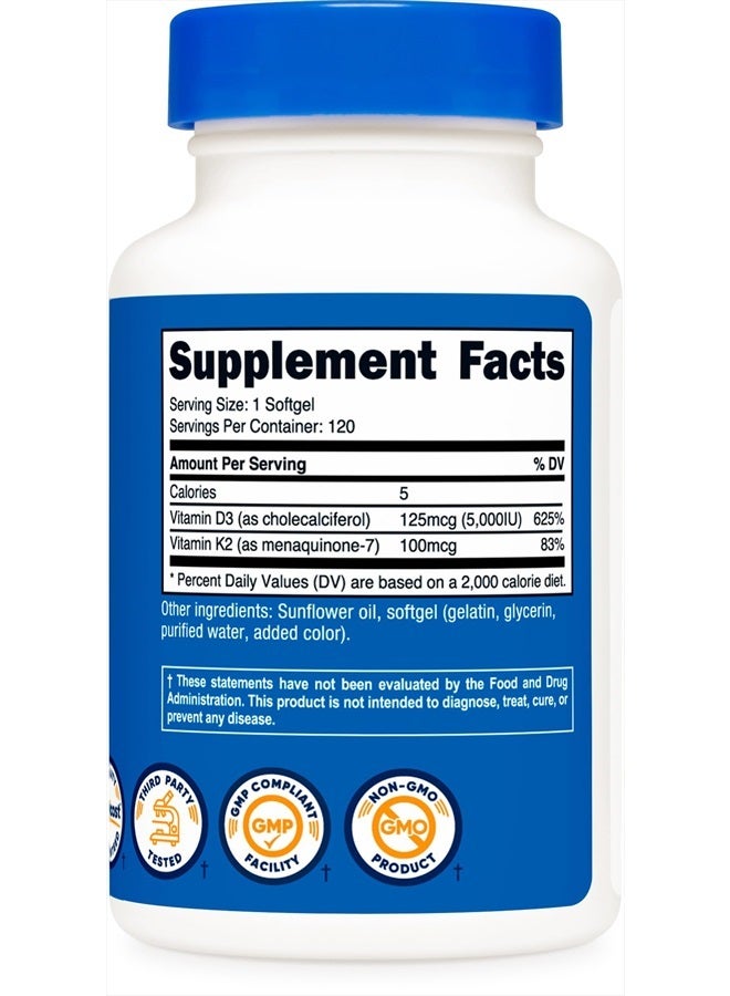 Nutricost Vitamin K2 (MK7) (100mcg) + Vitamin D3 (5000 IU) 120 Softgels - Gluten Free and Non-GMO - Image 5