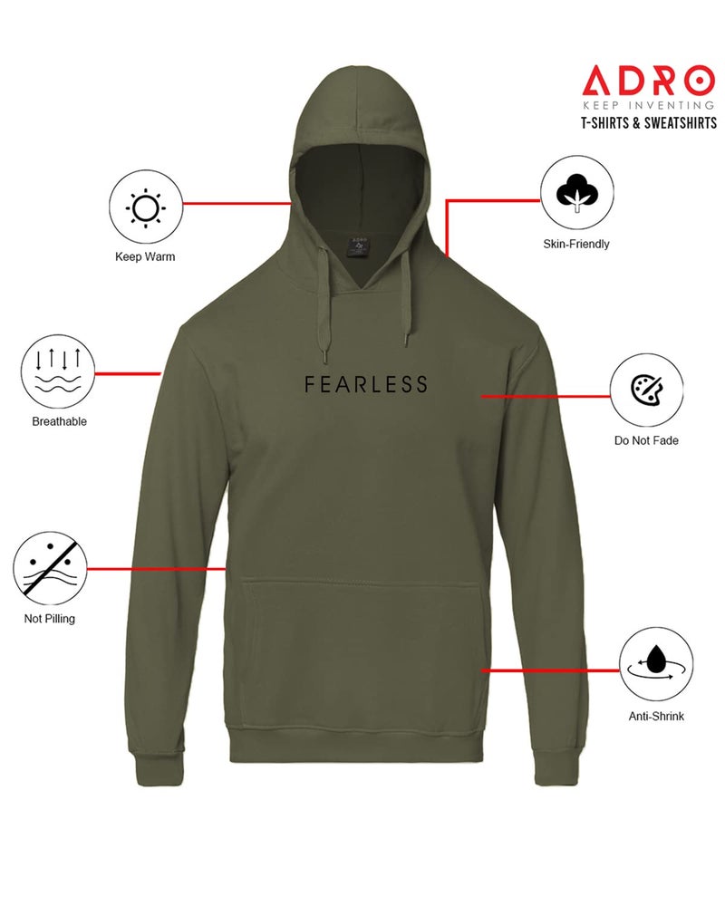 ADRO Men's Cotton Neck Hooded Sweatshirt (H22-M-FRL-OL_Olive_3XL) - Image 3