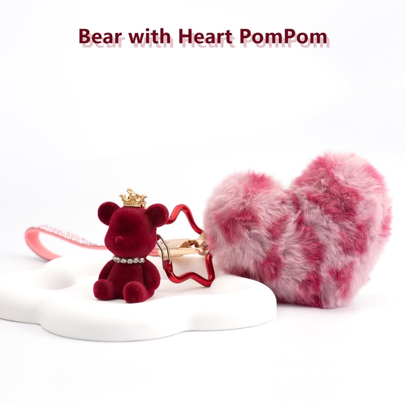 YILANFULL Cute Keychains for Women, Bear keychain Bag Charm,Leopard Plush Heart Puff Ball Keychain Accessorie, Red Teddy Bears Key Chain for Purse Handbags - Image 2