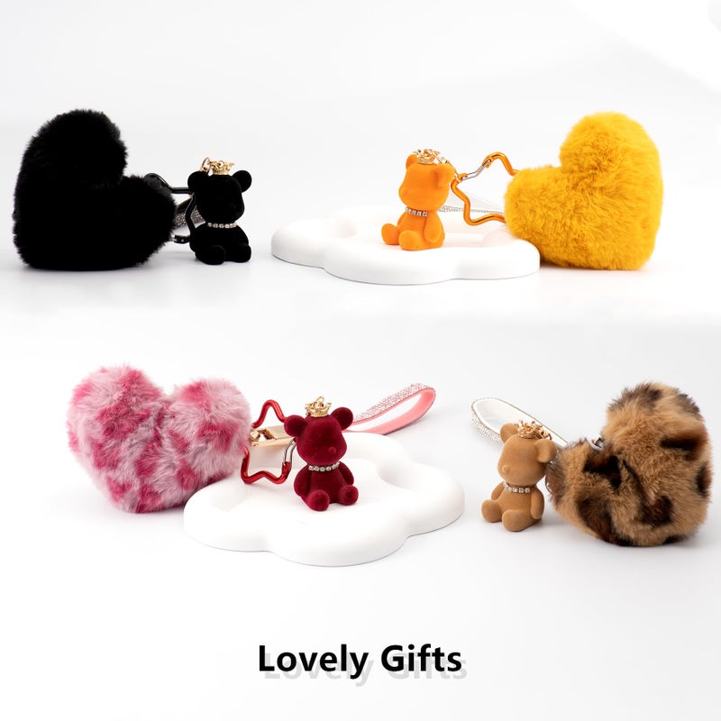 YILANFULL Cute Keychains for Women, Bear keychain Bag Charm,Leopard Plush Heart Puff Ball Keychain Accessorie, Red Teddy Bears Key Chain for Purse Handbags - Image 5