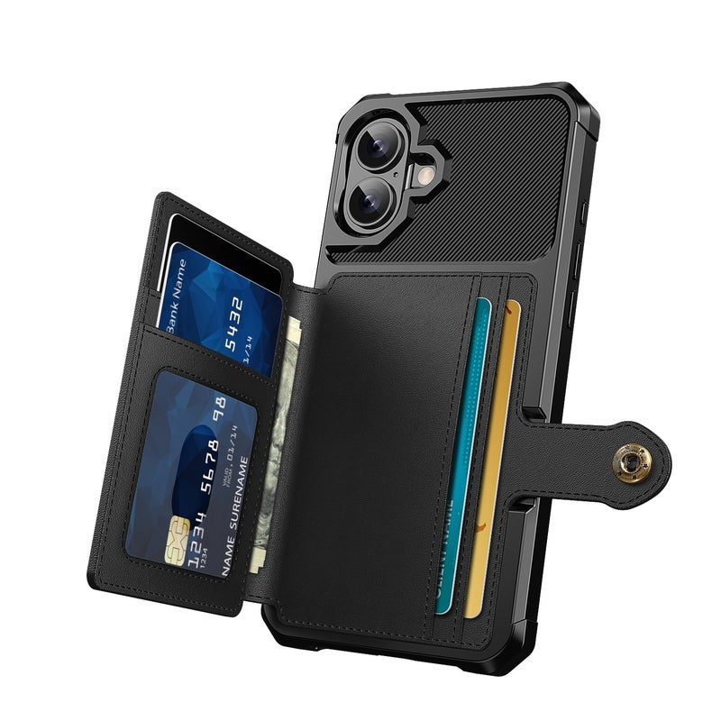 HuHa Protective Cover For iPhone 16 Plus Magnetic Wallet Card Bag Leather Phone Case(Black) - Image 3