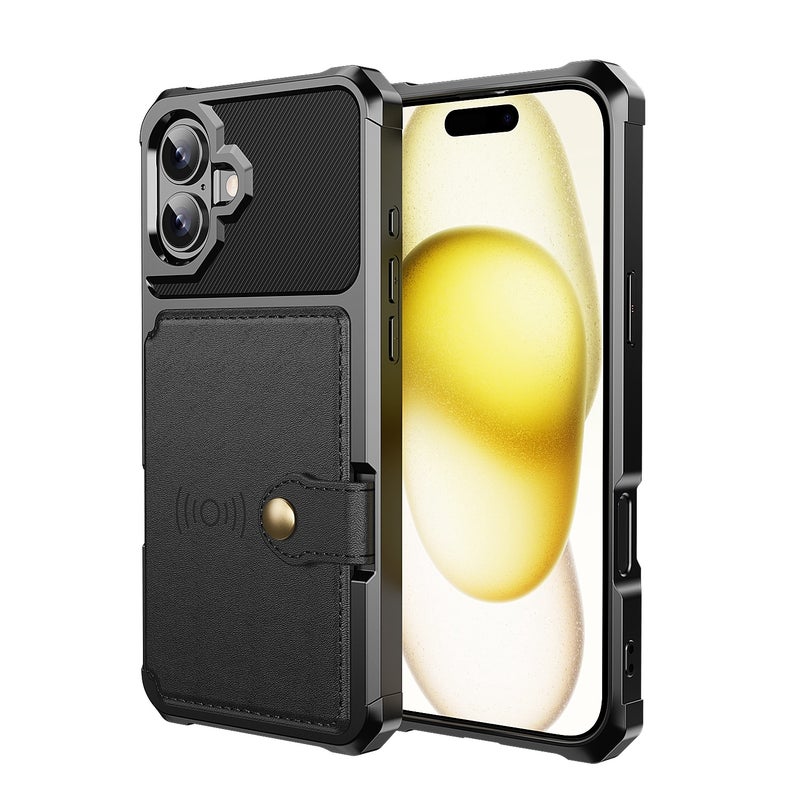 HuHa Protective Cover For iPhone 16 Plus Magnetic Wallet Card Bag Leather Phone Case(Black) - Image 2