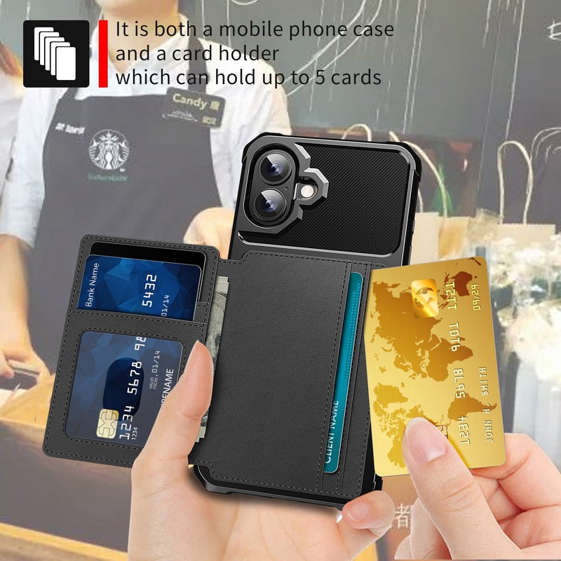 HuHa Protective Cover For iPhone 16 Plus Magnetic Wallet Card Bag Leather Phone Case(Black) - Image 5