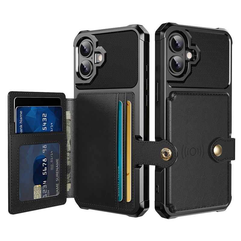 HuHa Protective Cover For iPhone 16 Plus Magnetic Wallet Card Bag Leather Phone Case(Black) - Image 1
