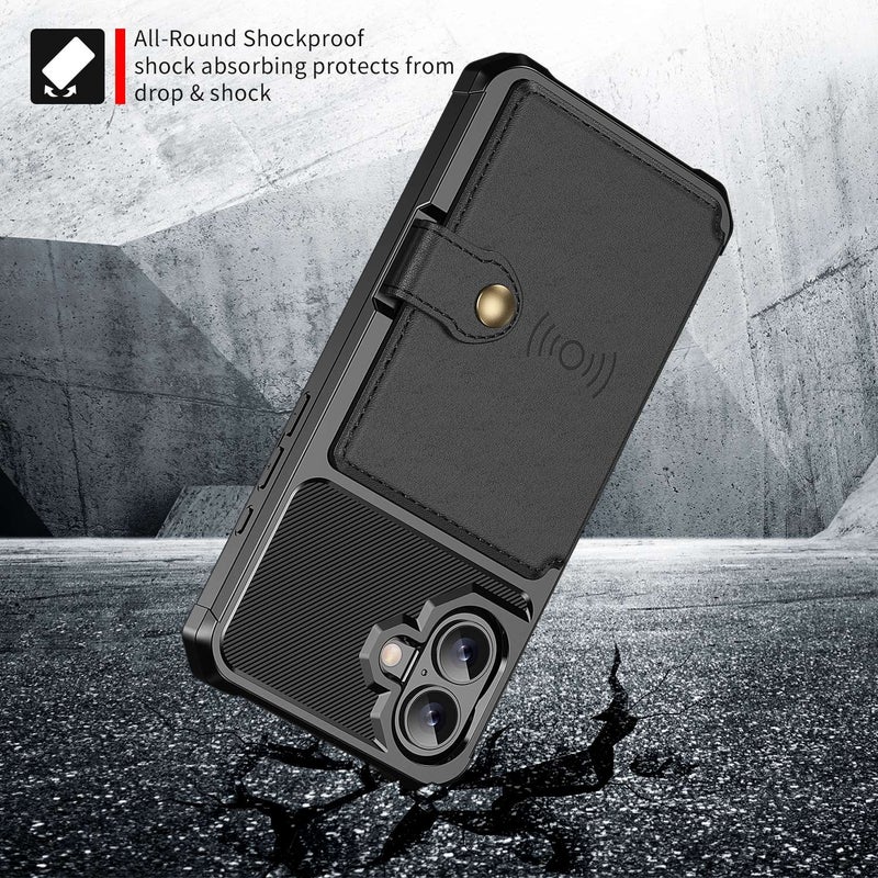 HuHa Protective Cover For iPhone 16 Plus Magnetic Wallet Card Bag Leather Phone Case(Black) - Image 4