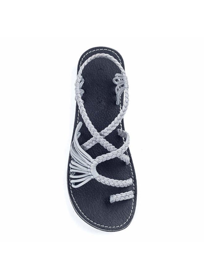 Plaka Palm Leaf Flat Summer Sandals for Women | Perfect for the Beach Walking & Dressy Occasions | Urban Gray | Size 8 - Image 1
