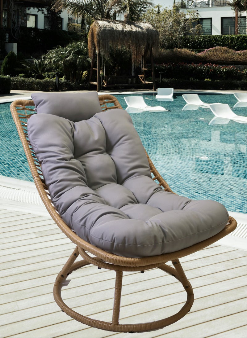 صن رايز كرسي استرخاء فاخر من الخيزران مع قاعدة دوارة 360 درجة ووسادة سميكة مريحة، تصميم مقاوم للعوامل الجوية للاستخدام الداخلي والخارجي، مثالي للشرفة والحديقة وغرفة المعيشة - Image 1