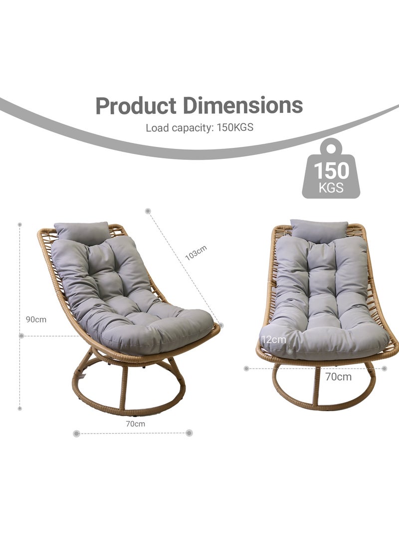 صن رايز كرسي استرخاء فاخر من الخيزران مع قاعدة دوارة 360 درجة ووسادة سميكة مريحة، تصميم مقاوم للعوامل الجوية للاستخدام الداخلي والخارجي، مثالي للشرفة والحديقة وغرفة المعيشة - Image 2