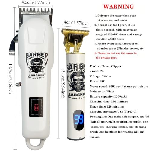 Largner Professional Hair Clippers for Men Cordless Beard Trimmer TBlade Hair Trimmer for Men Rechargeable Clippers for Hair Cutting - Image 3